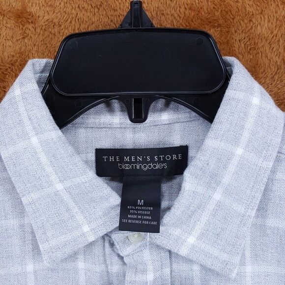 BLOOMINGDALES Shirt Mens Medium Gray Check Button Up Long Sleeve Flannel - Picture 2 of 7
